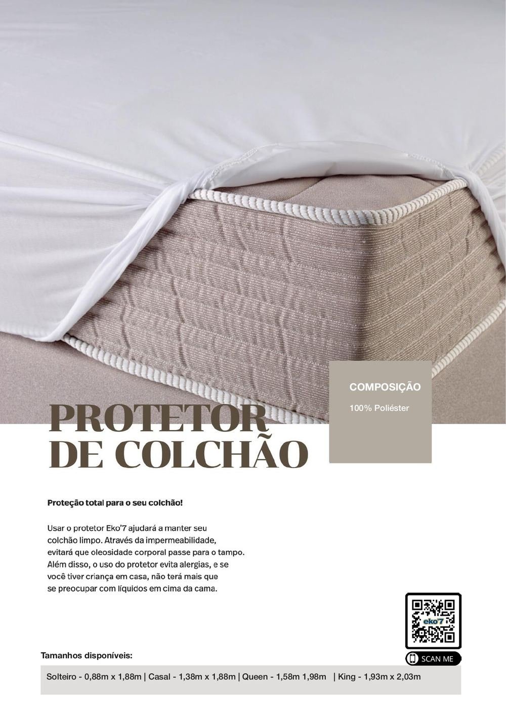 Página de catálogo do protetor de colchão impermeável
